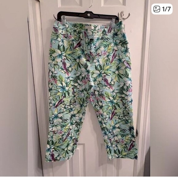 Chico's Tropical Print Wide Leg Crop Trousers Size 2 (US 12/L) - Picture 3 of 3